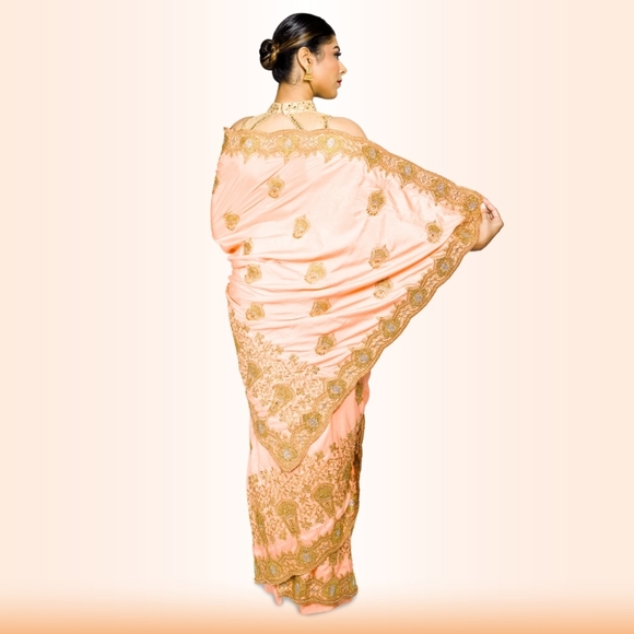 Heavy embroidered saree in Blush - Picture 3 of 6